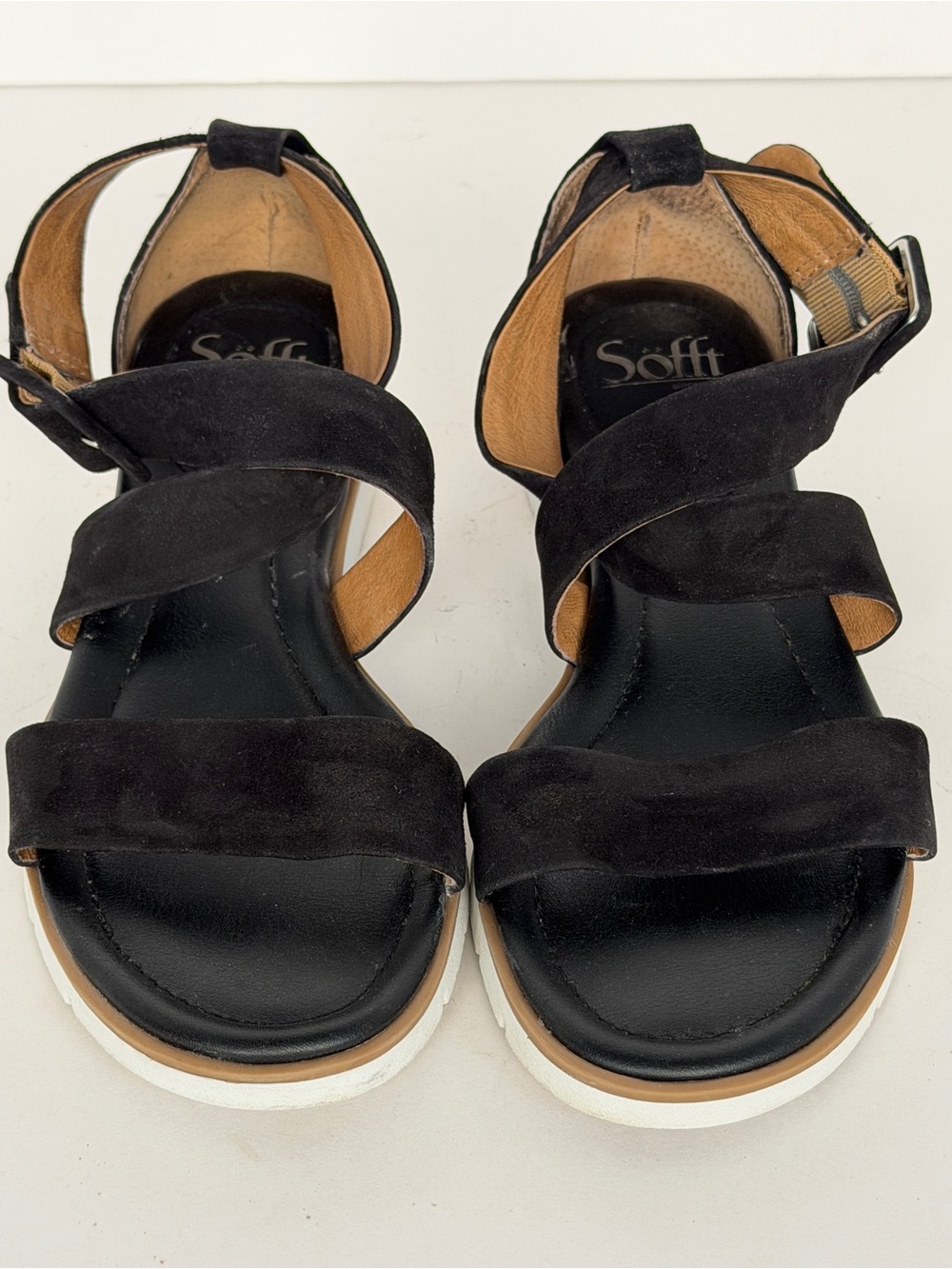 Sofft Reston Black Suede Leather Ankle Strap Sandals - Size 7